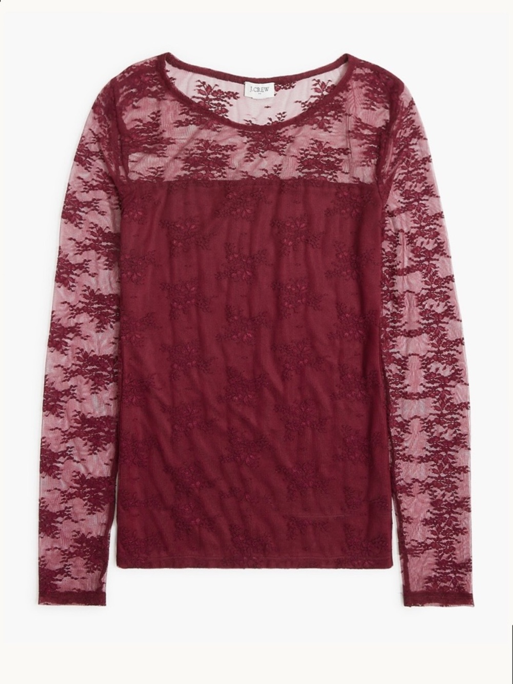 J. Crew Long-Sleeve Lace Lined Top in Vintage Burgundy - Picture 1 of 6